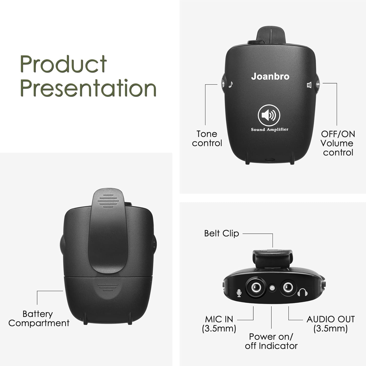 Joanbro Personal Sound Amplifier for Seniors, Pocket Voice Enhancer with Headphones

