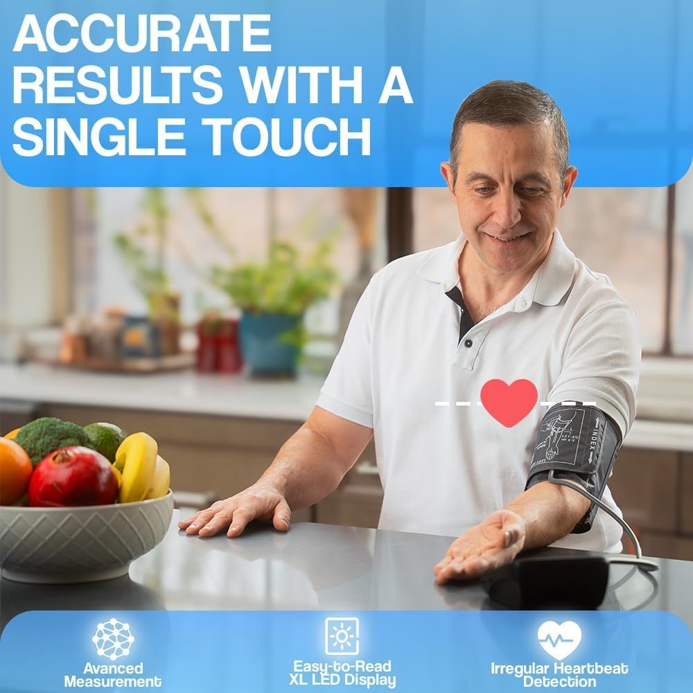 Blood Pressure Monitor for Home Use Upper Arm BP Machine with Dual-User Memory, XL Cuff

