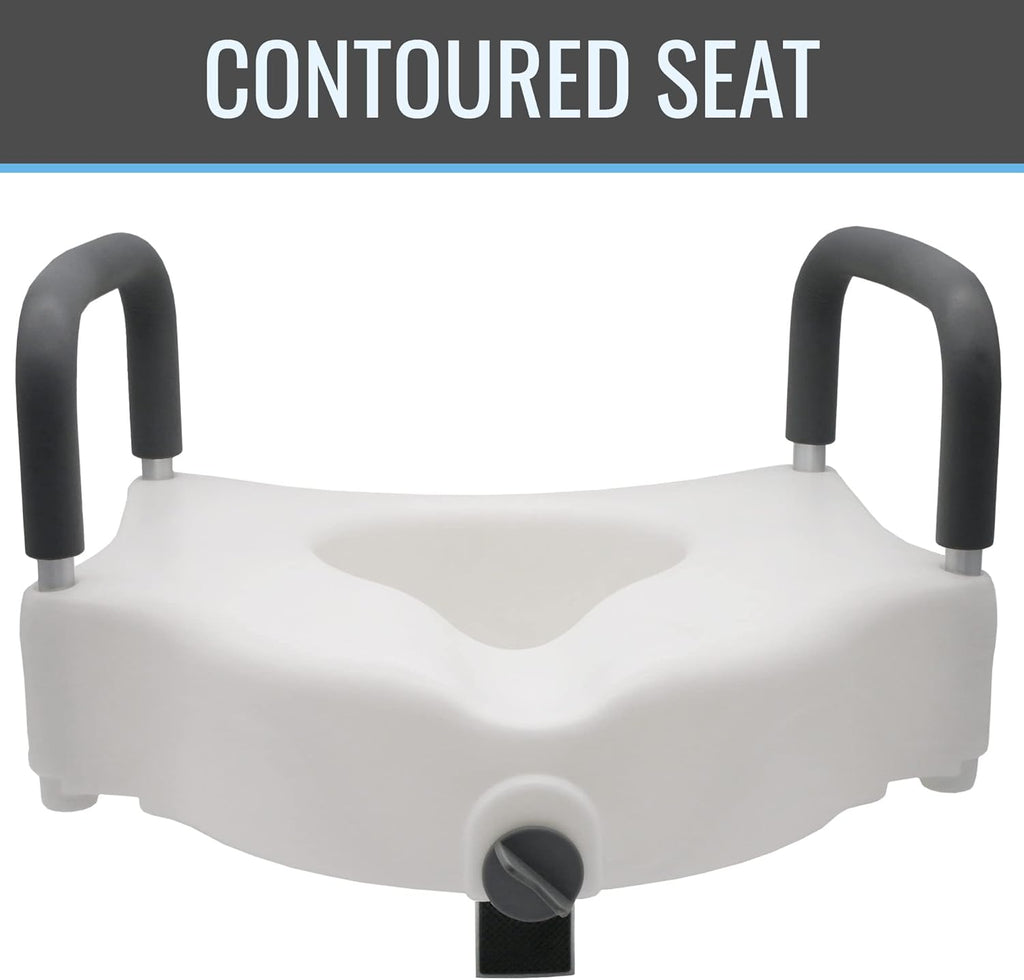 DMI Raised Locking Toilet Seat with Padded Armrests, 5-Inch Riser, 250 lb

