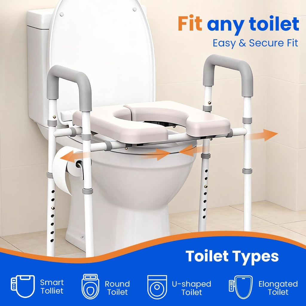 Raised Toilet Seat with Handles, Adjustable Height and Width Toilet Riser, 400 lb

