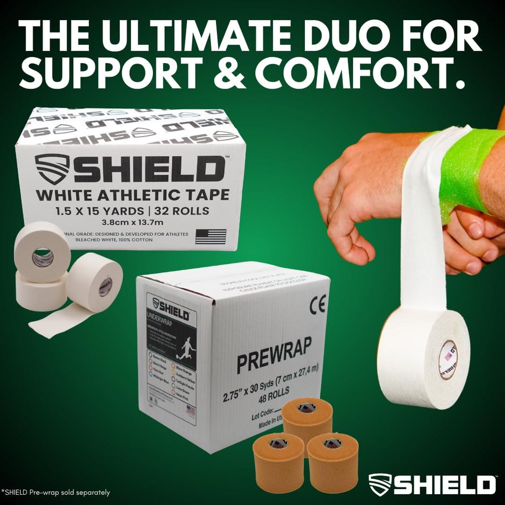 SHIELD Athletic Tape 1.5 in x 15 yd, 32-Roll Bulk Pack, Cotton, Easy Tear

