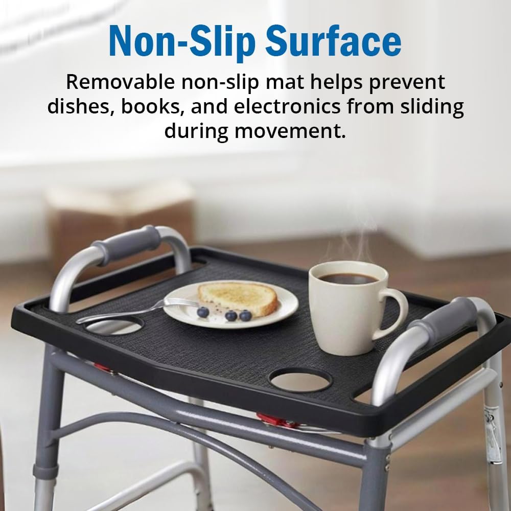 Support Plus Walker Tray Table - Mobility Walker Caddy with Non-Slip Mat & Cup Holder

