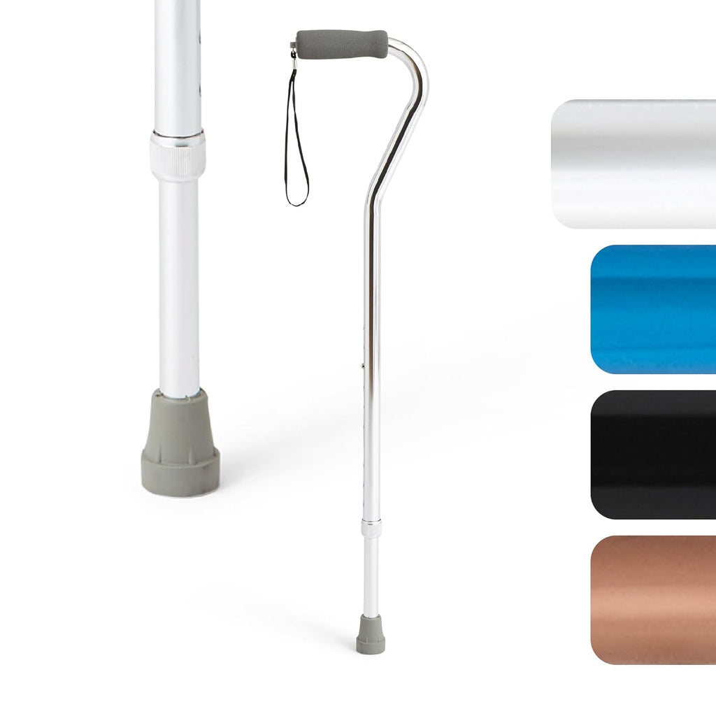 Medline Aluminum Offset Walking Cane, Height Adjustable 29–38 in, Supports 300 lb

