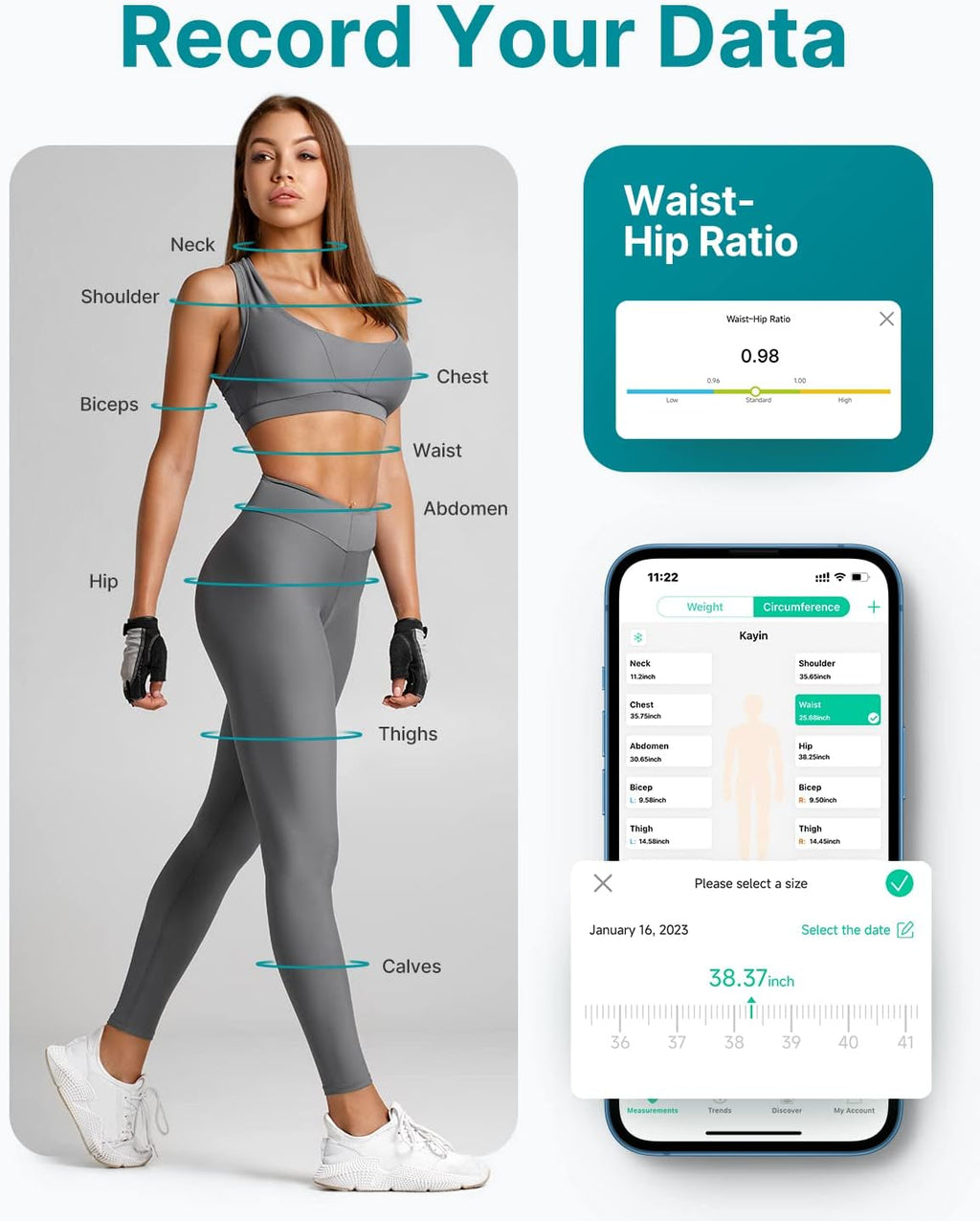 Fitindex Retractable Smart Measuring Tape with LED Display for Body Measurements

