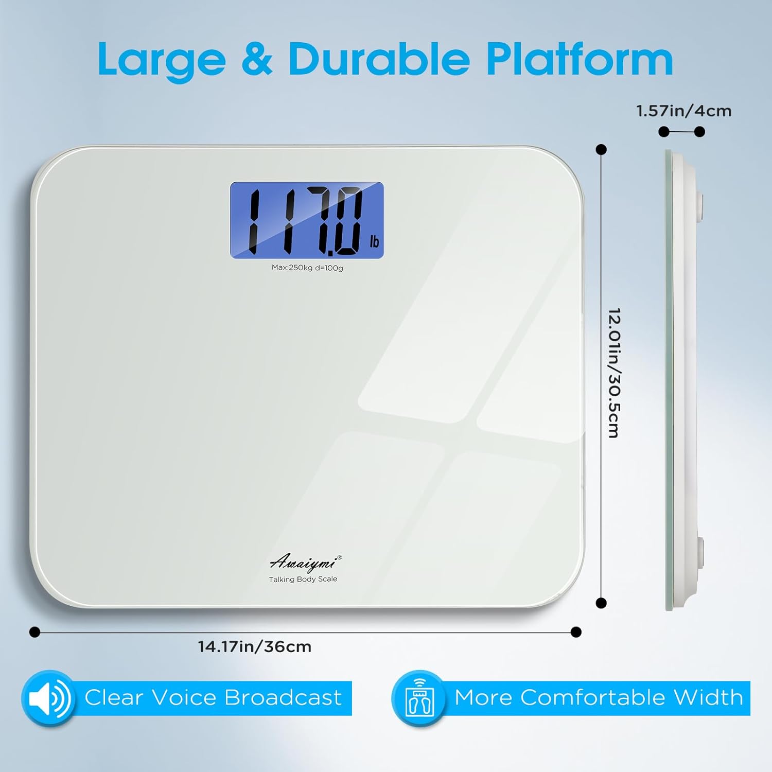 Talking Bathroom Scale with Voice, Large LCD, Auto On/Off, 551 lb Capacity


