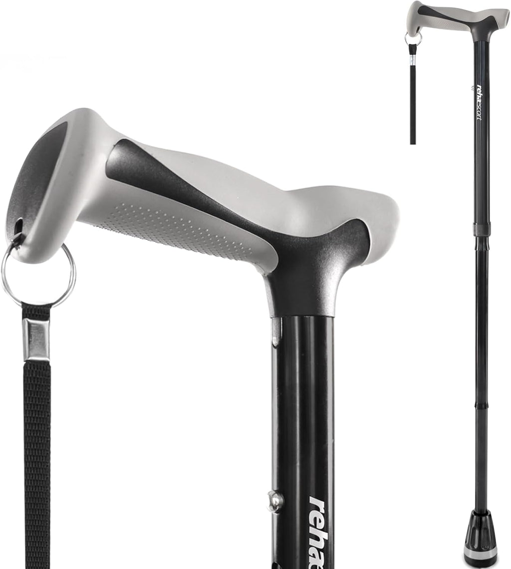 Rehaescort Folding Adjustable Walking Cane with Ergonomic Handle and All-Terrain Tip

