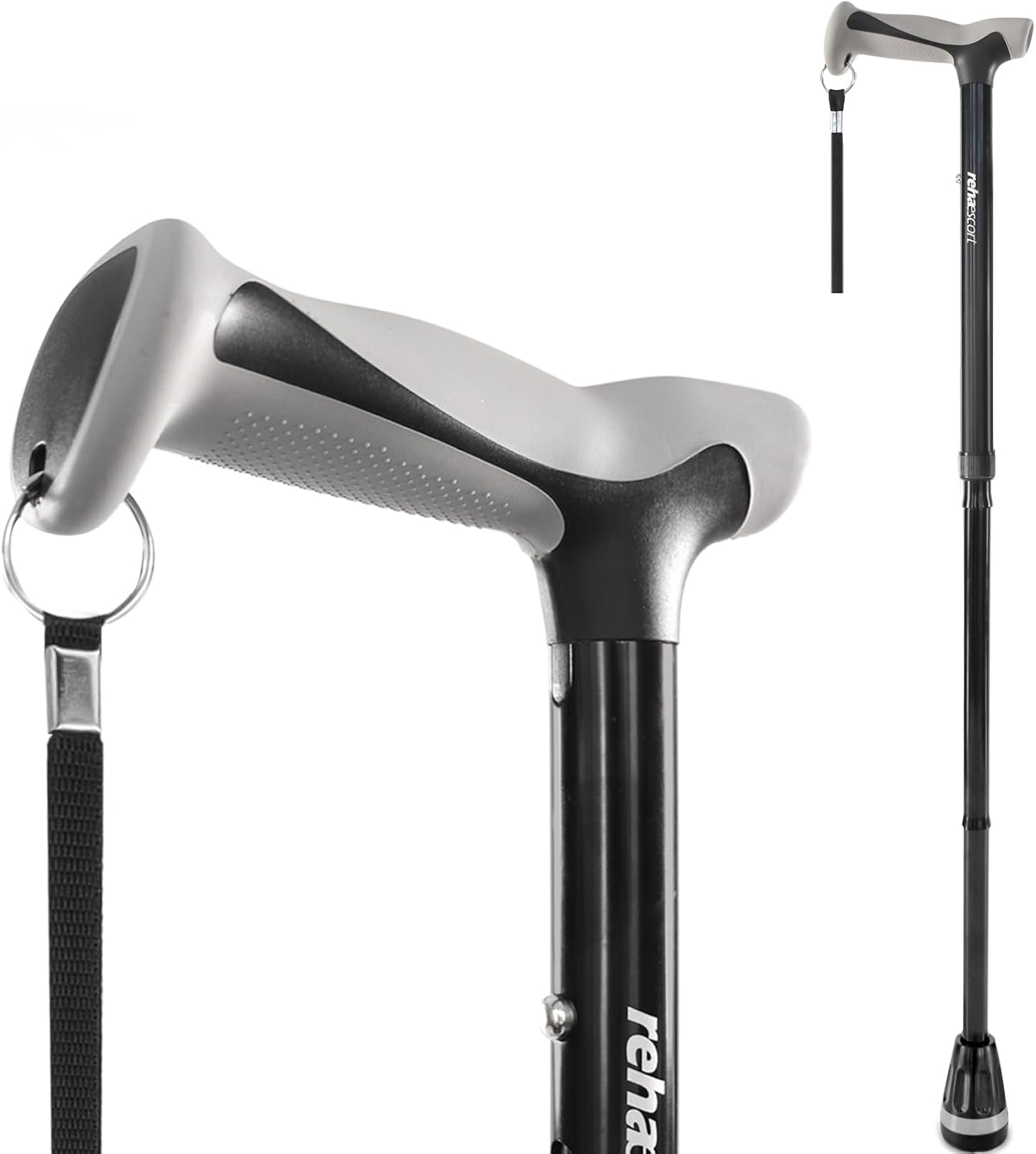 Rehaescort Folding Adjustable Walking Cane with Ergonomic Handle and All-Terrain Tip

