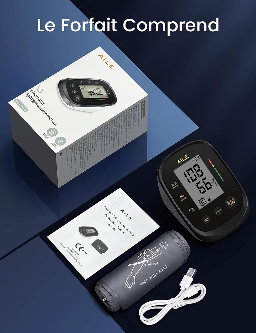 AILE Upper Arm Blood Pressure Monitor with Large Cuff, Automatic BP Machine

