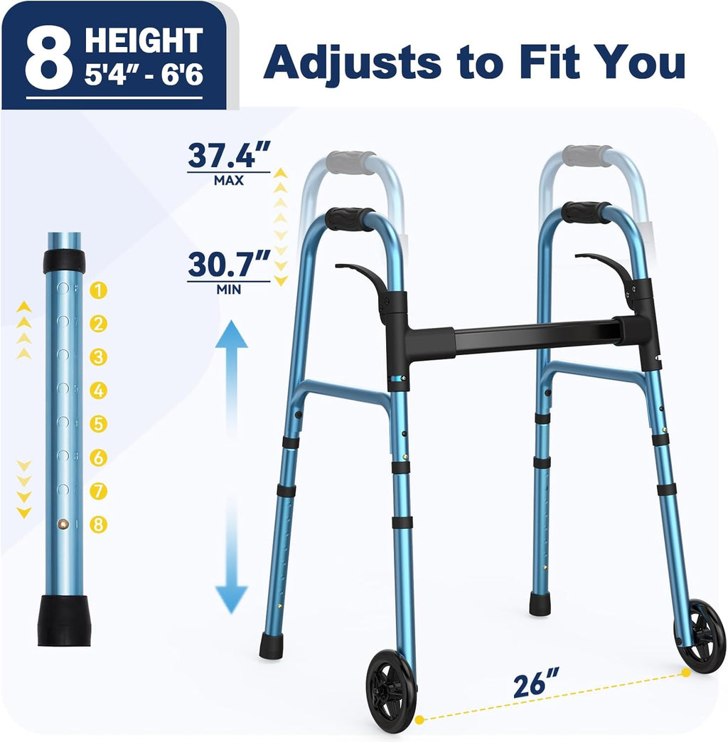 HolyHeal Folding Wheeled Mobility Aid with Glide Attachments, Adjustable 30–38 in


