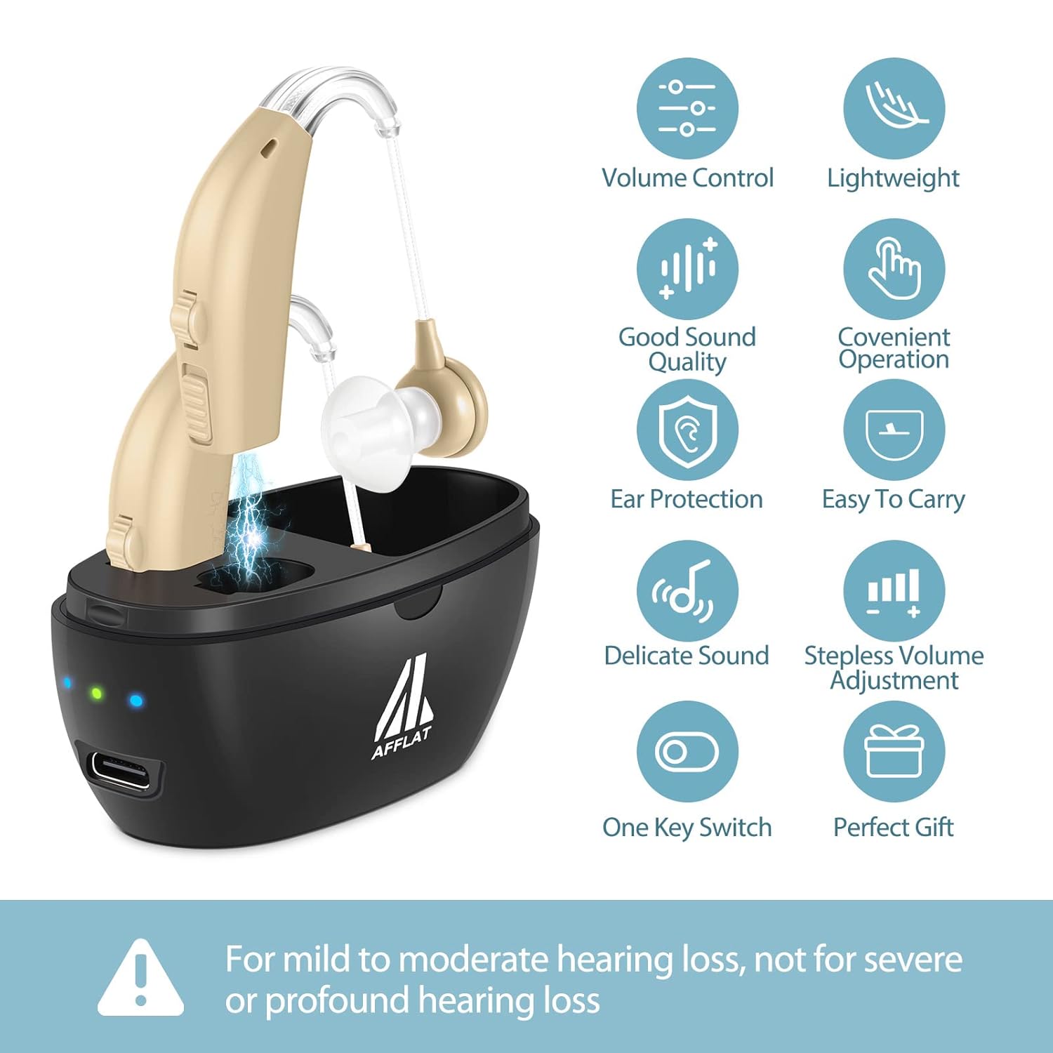 Rechargeable Hearing Aids for Seniors, Noise Reduction, Adjustable Volume

