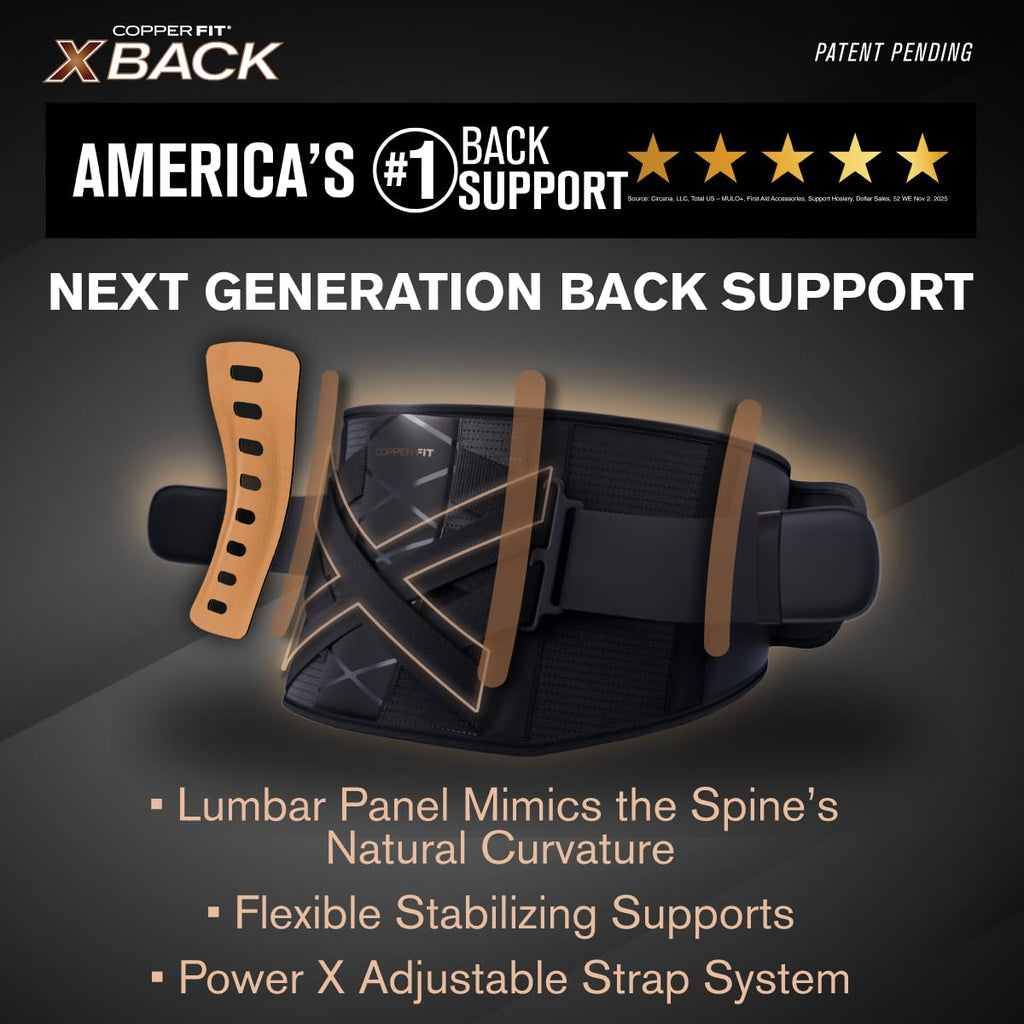 Copper Fit X-Back Adjustable Lumbar Support Brace for Lower Back Pain, Unisex

