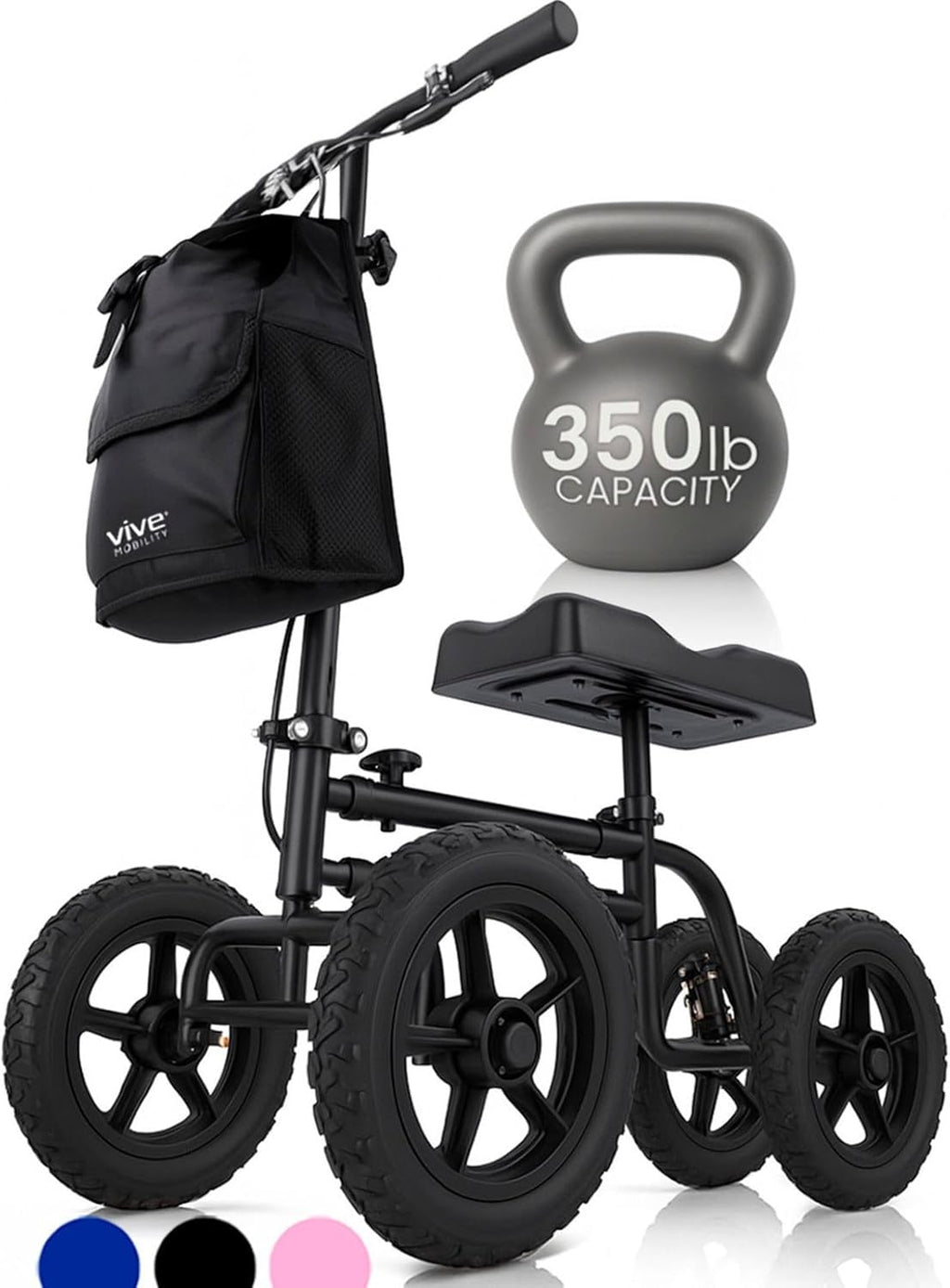 Vive Mobility Quad Knee Walker with Steering Handle, Seated Knee Scooter Aid

