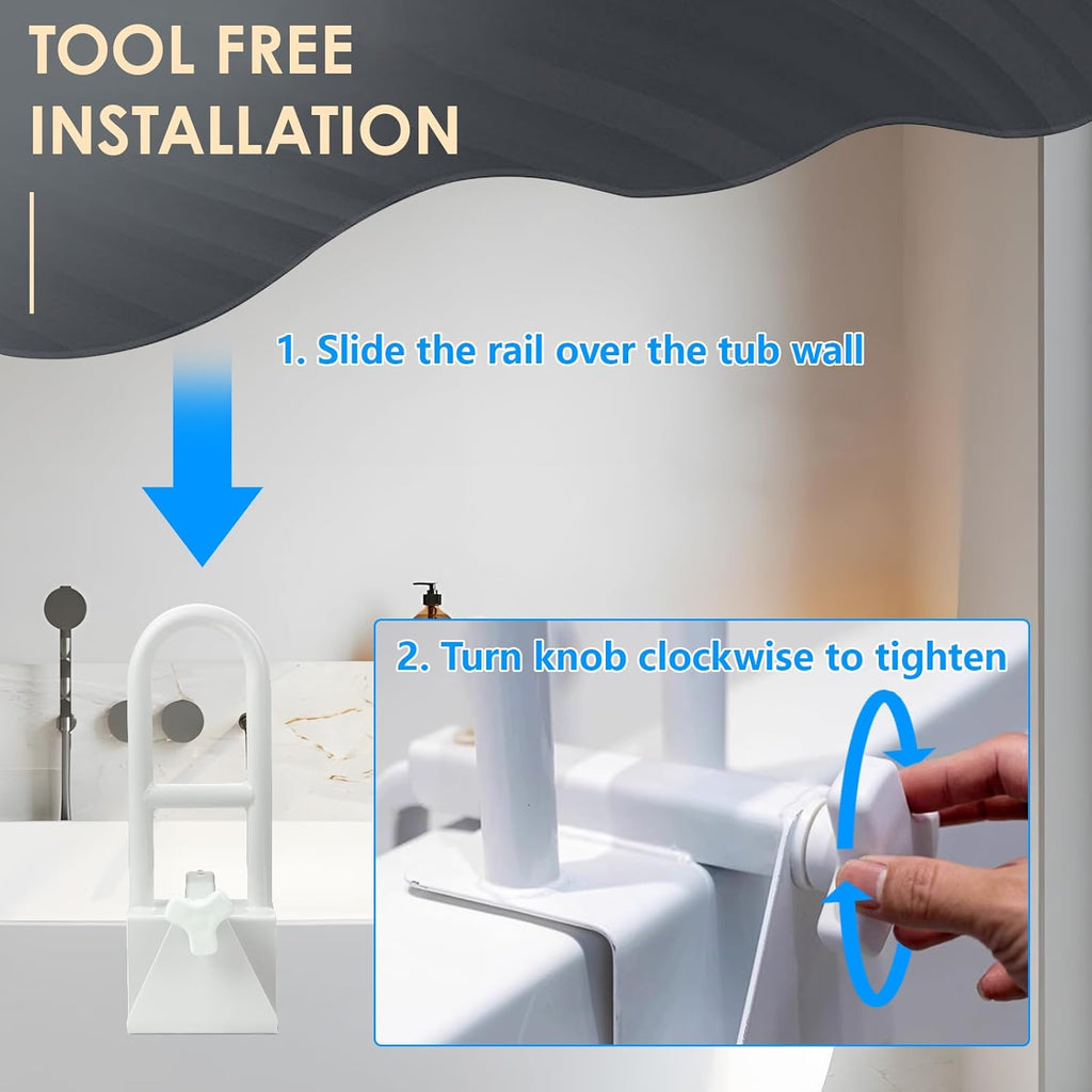 Bathtub Safety Rail Grab Bar with Adjustable Clamp for Bath and Shower, 300 lb

