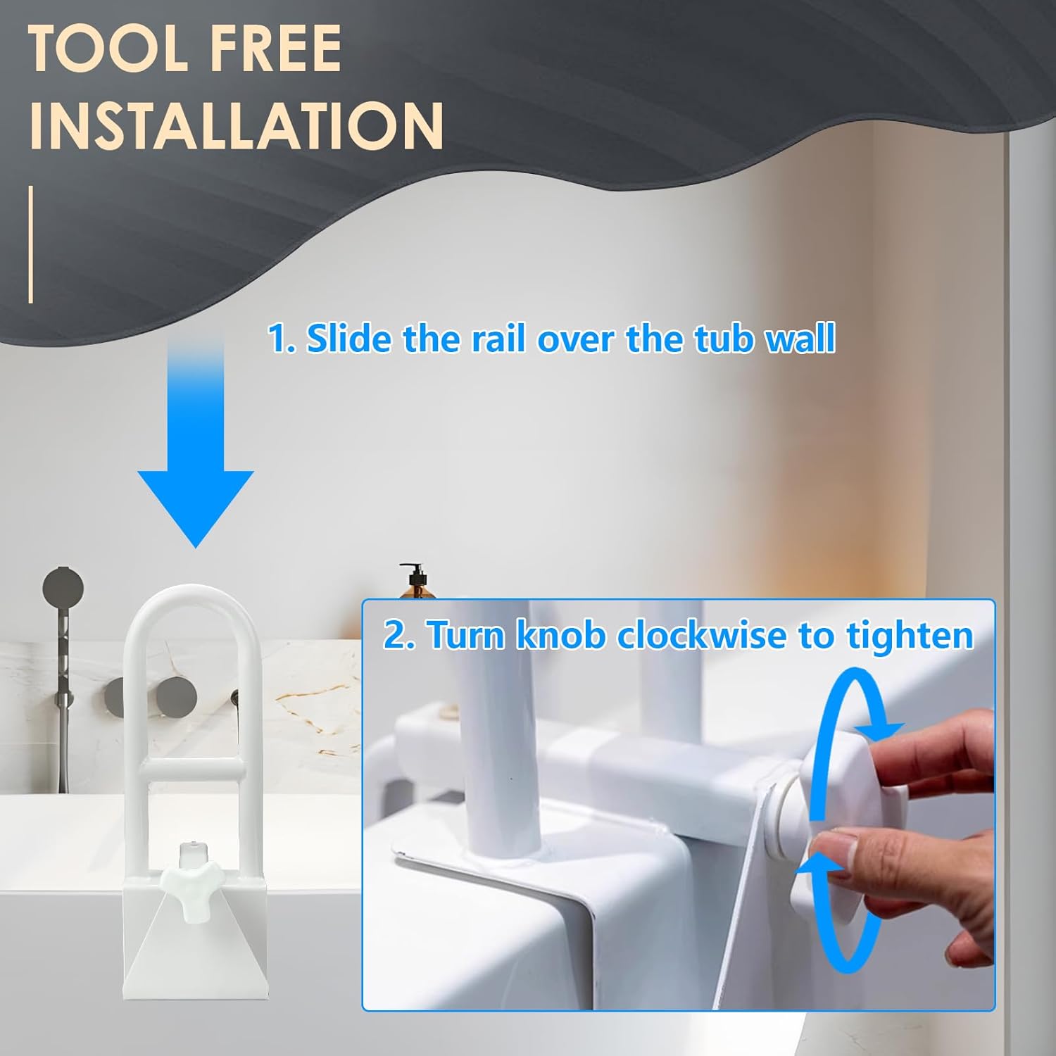 Bathtub Safety Rail Grab Bar with Adjustable Clamp for Bath and Shower, 300 lb

