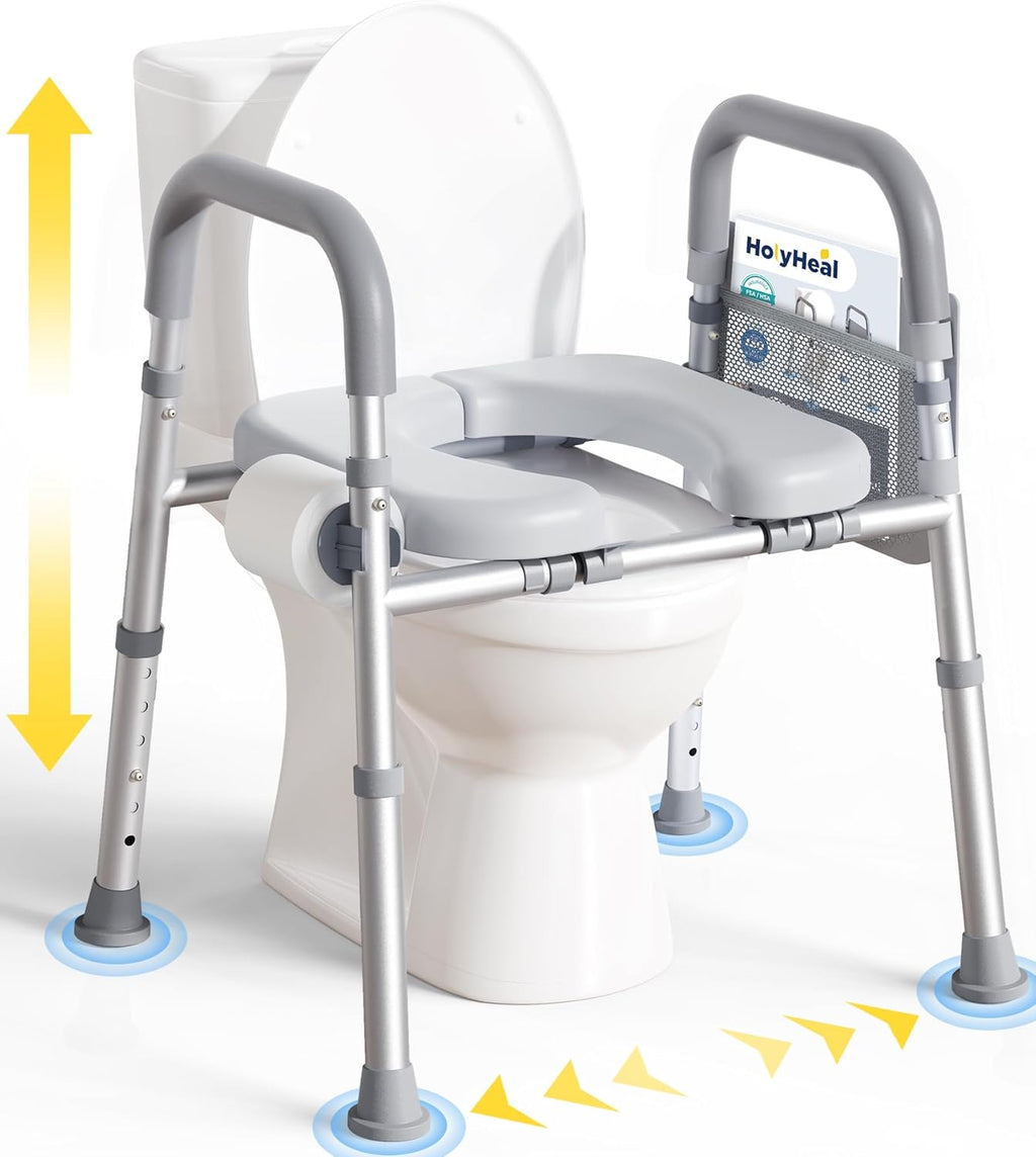 HolyHeal Adjustable Toilet Seat Riser with Handles, Raised Height for Mobility

