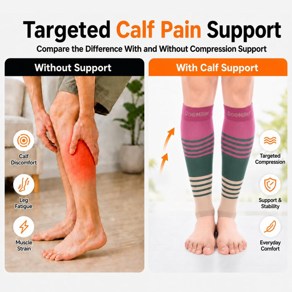 Doc Miller Graduated Compression Calf Sleeve 20–30 mmHg, Footless, 1 Pair

