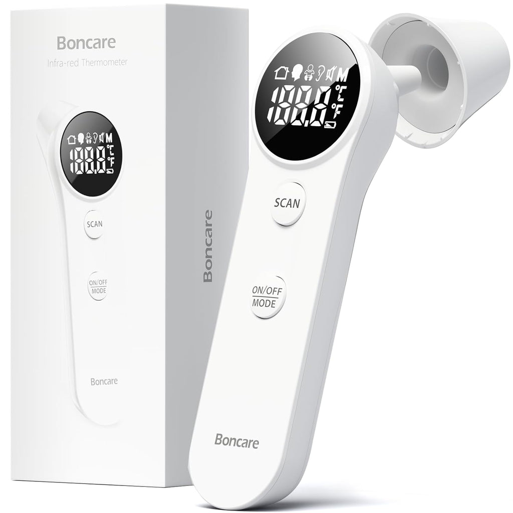 Boncare Infrared Ear and Forehead Thermometer, No Touch Digital Fever Alarm

