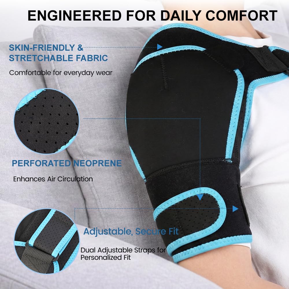 Shoulder Brace with Reusable Gel Ice Pack, Rotator Cuff Support Wrap for Cold & Hot

