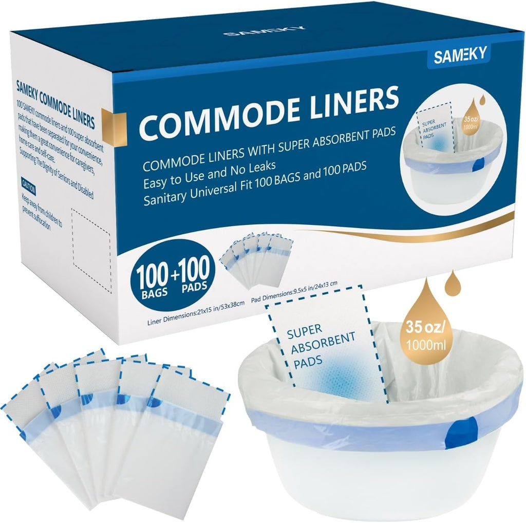 Sameky Commode Liners with Absorbent Inserts for Bedside Toilet and Potty

