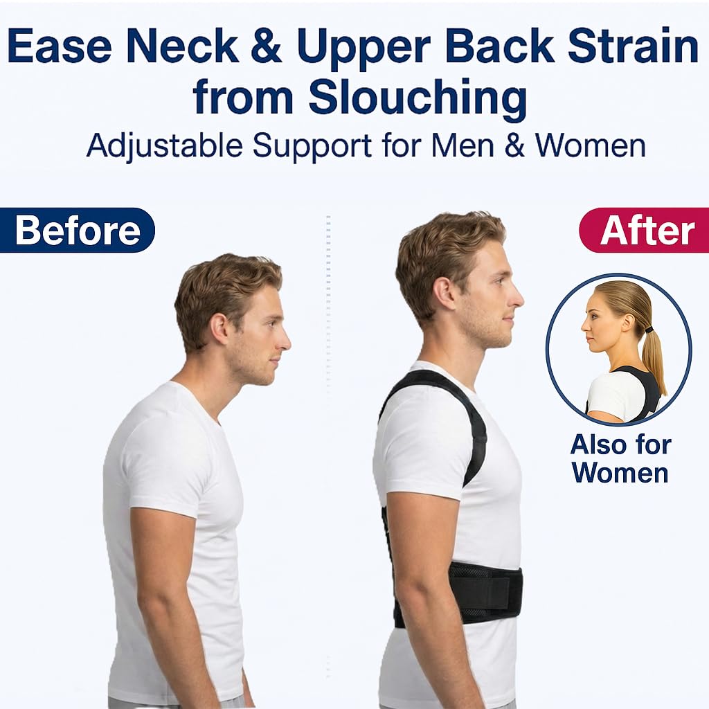Back Posture Corrector Brace for Men & Women, Shoulder Support, 3.1-Inch Straps

