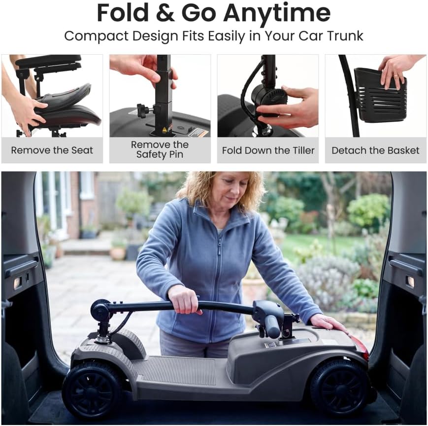 WayCare 15-Mile Long Range Electric Mobility Scooter, 300 lb Capacity, Foldable

