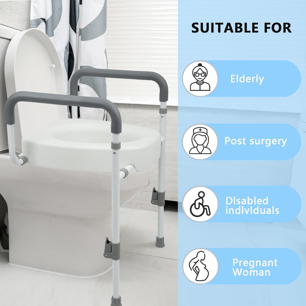 Toilet Seat Riser with Handles for Seniors, Raised Toilet Seat for Handicap & Elderly

