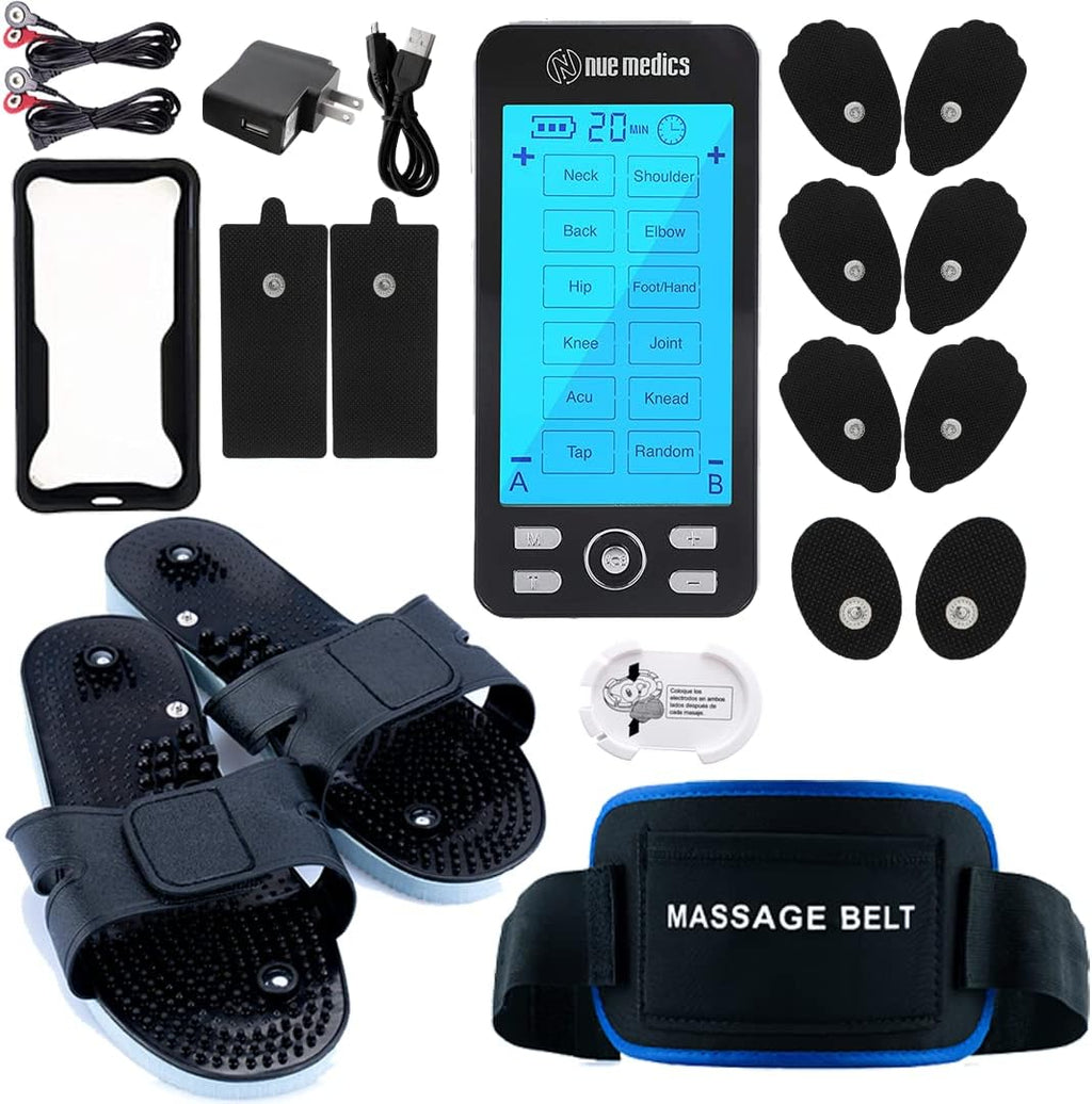 Rechargeable TENS & EMS Muscle Stimulator with Electrode Pads, Belt and Foot Slippers

