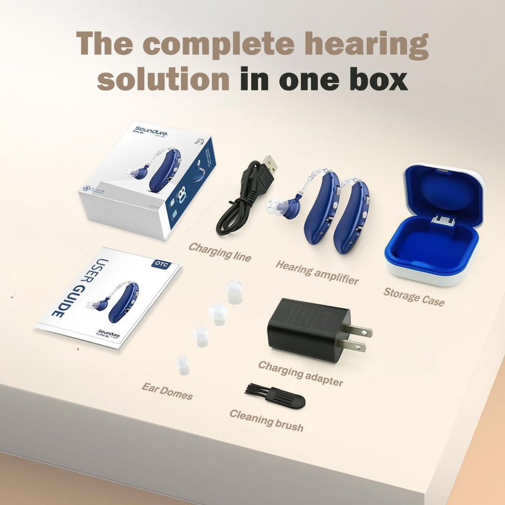 Rechargeable OTC Over-Ear Hearing Aids for Seniors with Noise Reduction, Fast Charging

