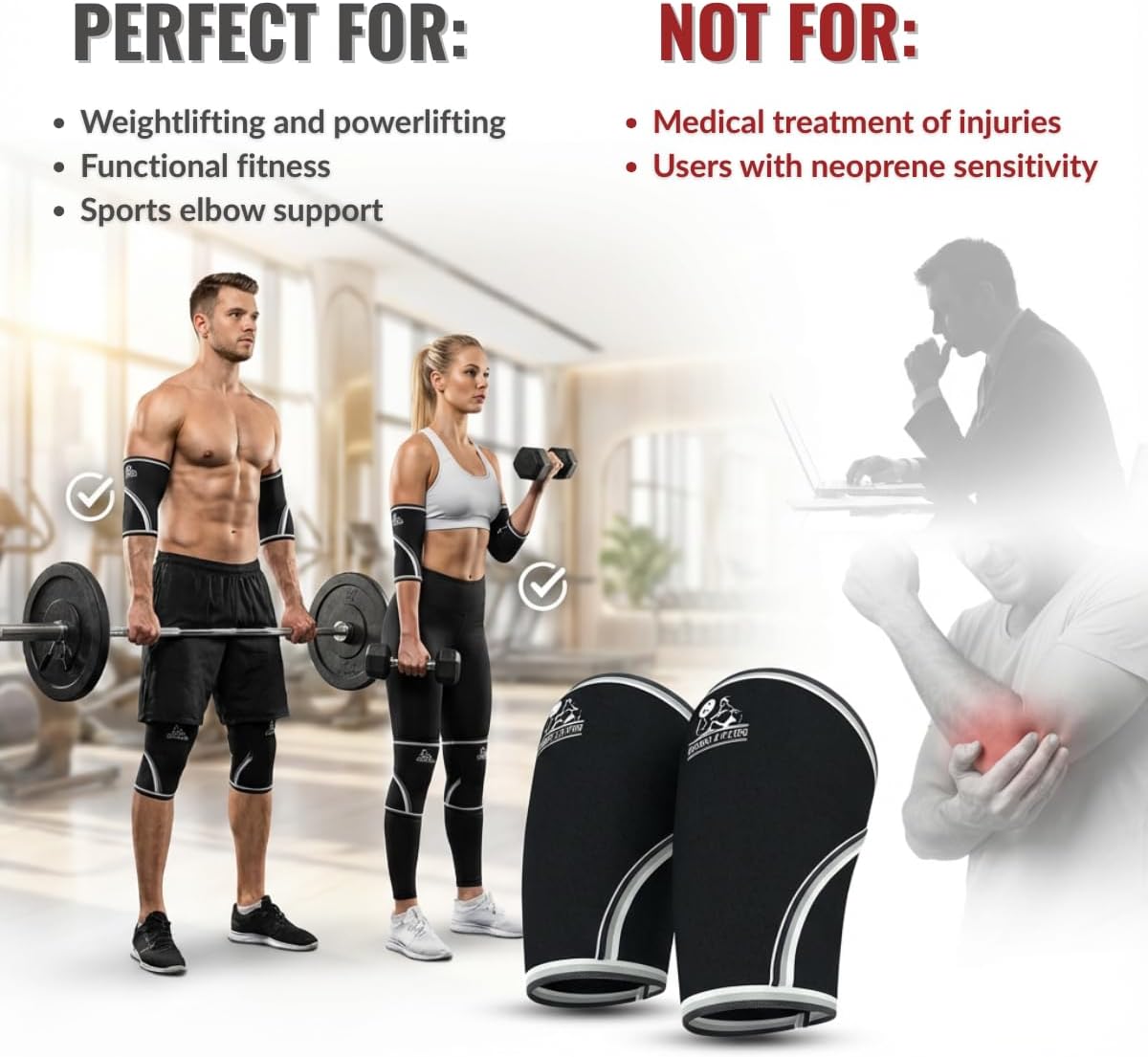 Nordic 5mm Neoprene Elbow Sleeves for Weightlifting Support & Compression, Pair

