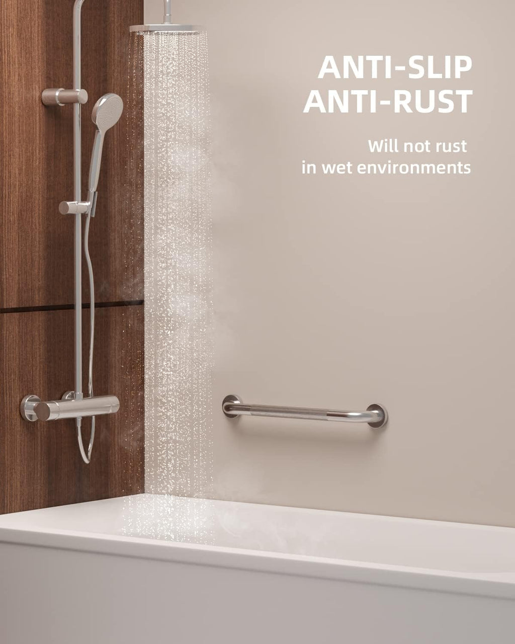 Munzong Anti-Slip Stainless Steel Shower Grab Bar, Knurled Bathroom Safety Handle

