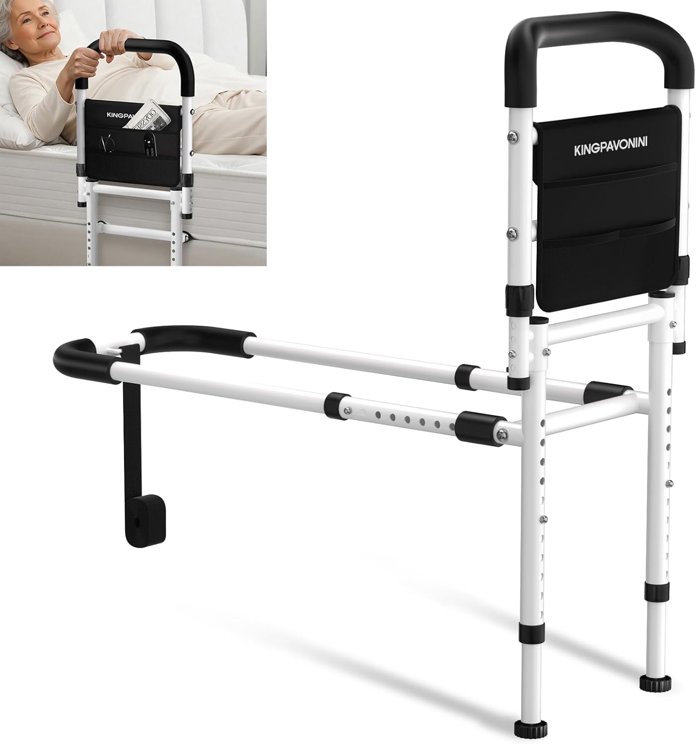 KingPavonini Bed Rails for Elderly Safety ASTM-Approved Bed Cane Anti-Wobble Feet

