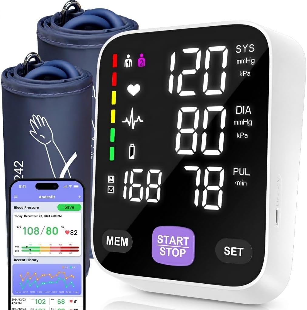 Andesfit Upper Arm Blood Pressure Monitor with Bluetooth and Large Color Display

