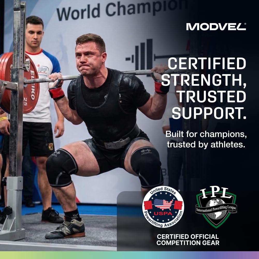 Modvel 7mm Neoprene Knee Sleeves Compression Support for Weightlifting & Powerlifting, Pair

