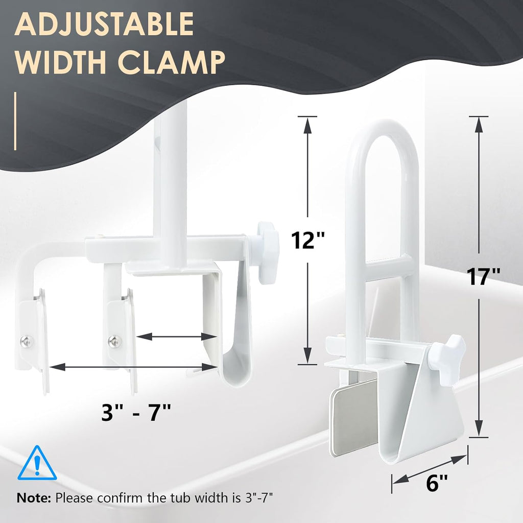 Bathtub Safety Rail Grab Bar with Adjustable Clamp for Bath and Shower, 300 lb

