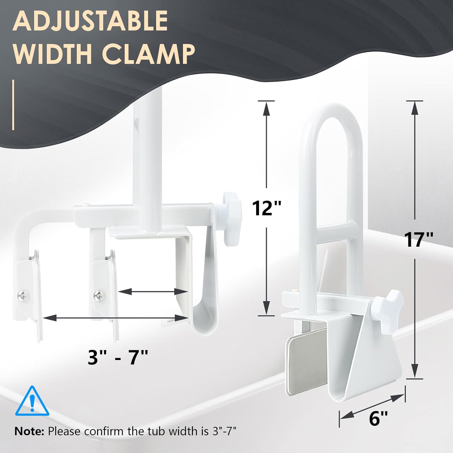 Bathtub Safety Rail Grab Bar with Adjustable Clamp for Bath and Shower, 300 lb


