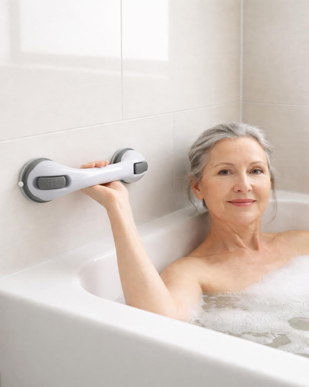 CIVJET Suction Grab Bar for Bathtub and Shower, Non-Drill Handle, 500 lb Hold

