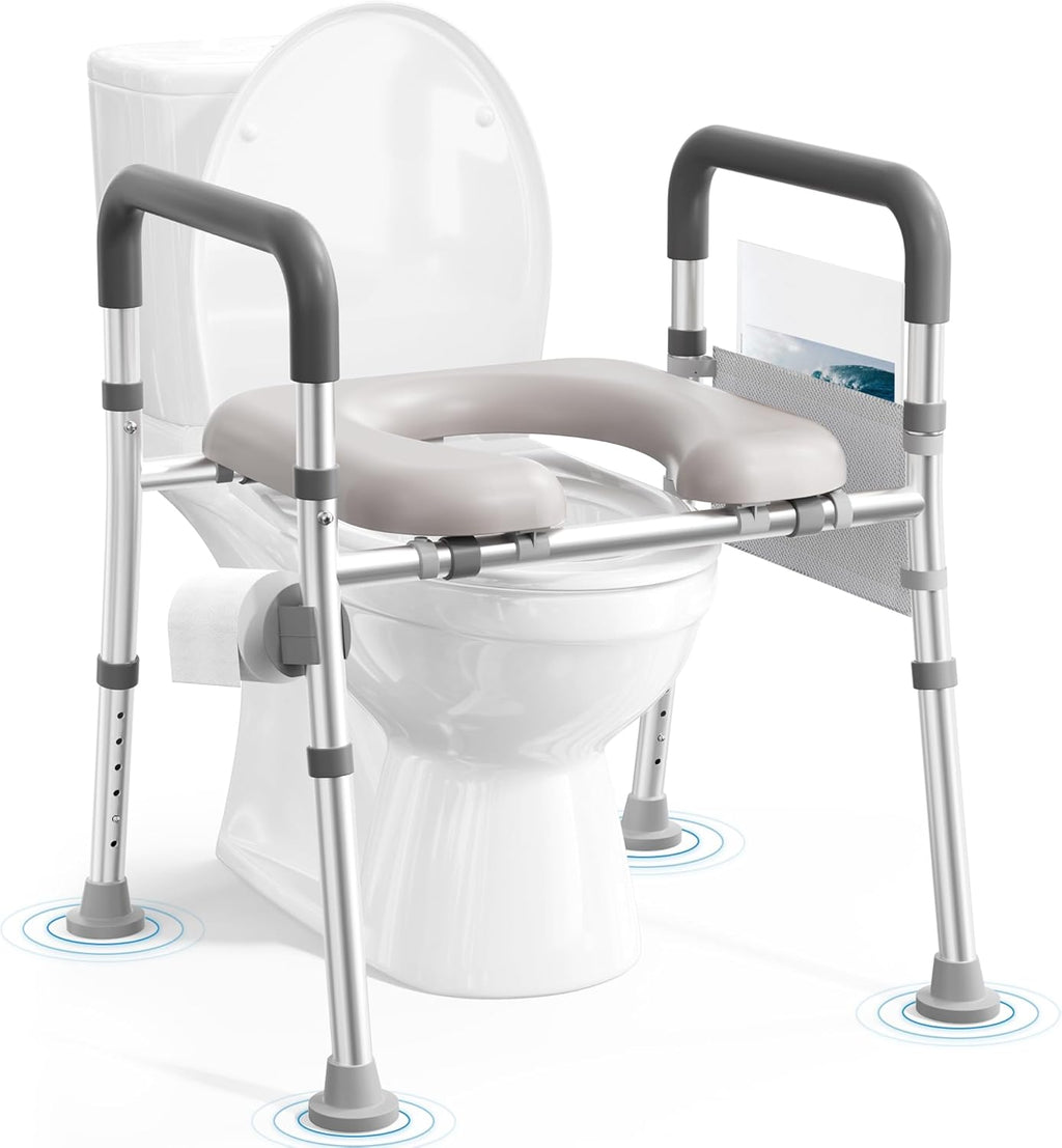 Soundfuse Raised Toilet Seat with Handles, Adjustable Height & Width, Padded

