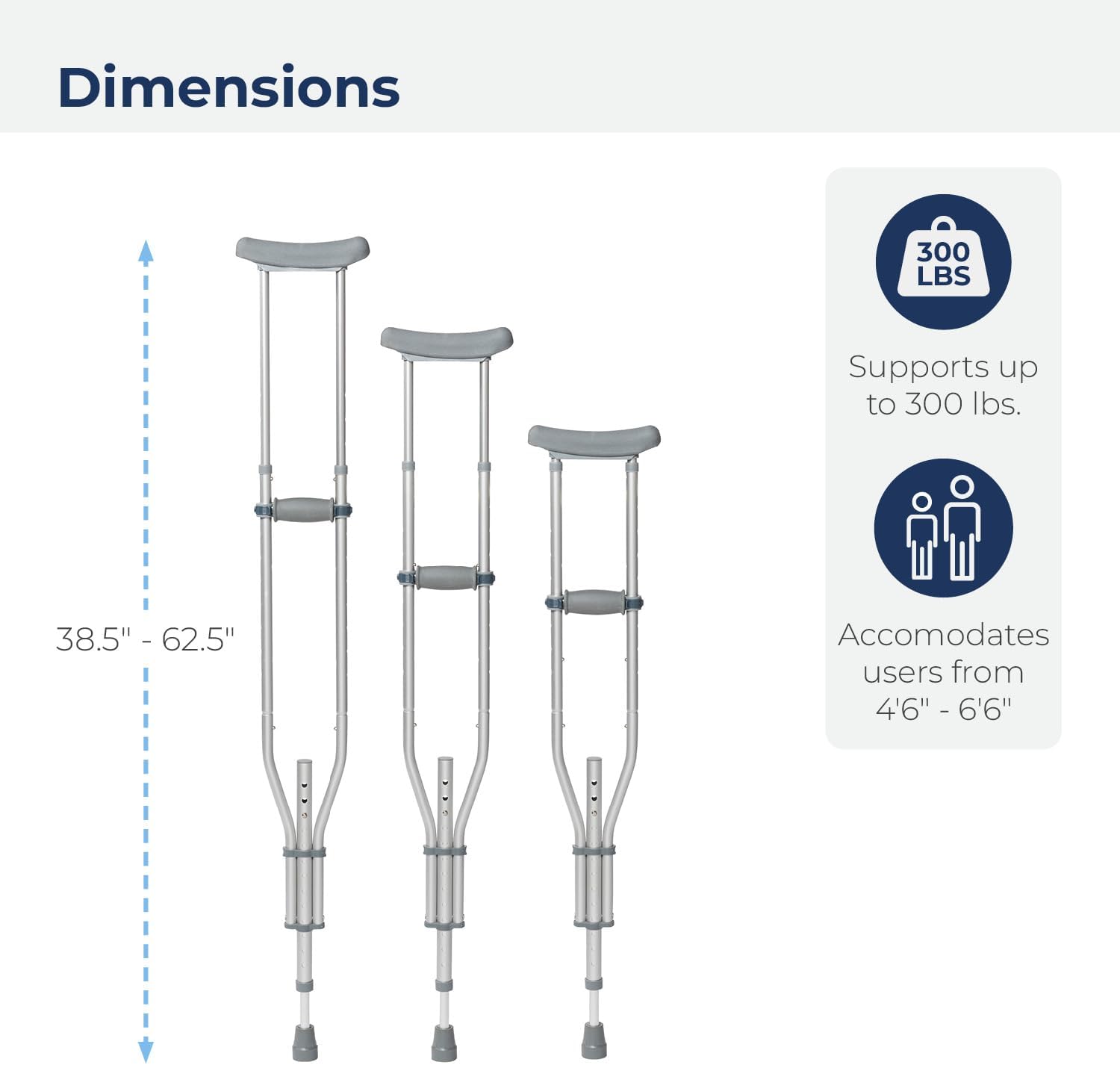 Drive Medical Aluminum Adult Crutches with Adjustable Height and Non-Skid Tips

