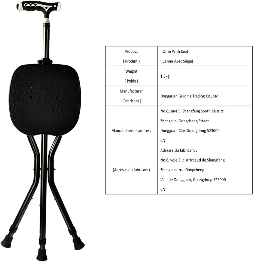 Yayayo Folding Cane with Seat 440 lb Capacity Height Adjustable Walking Stick

