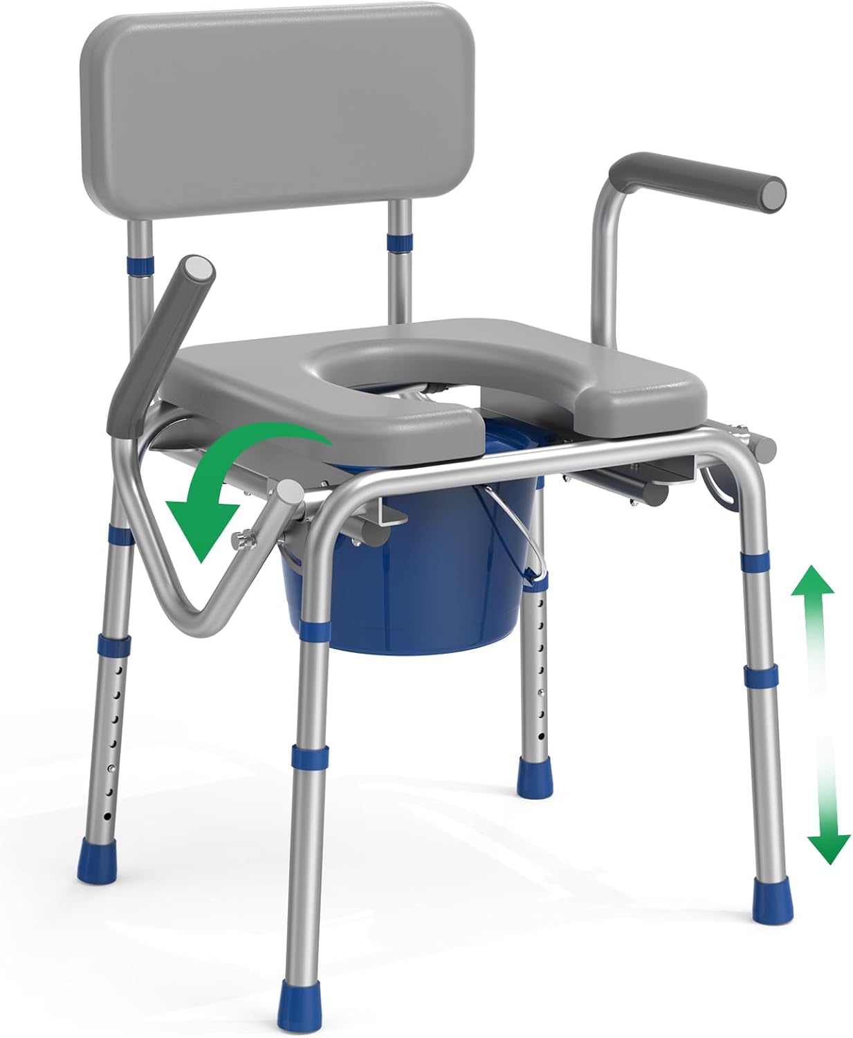 Loyoda Drop Arm Bedside Commode with Padded Seat, Removable Bucket, 500 lb Capacity

