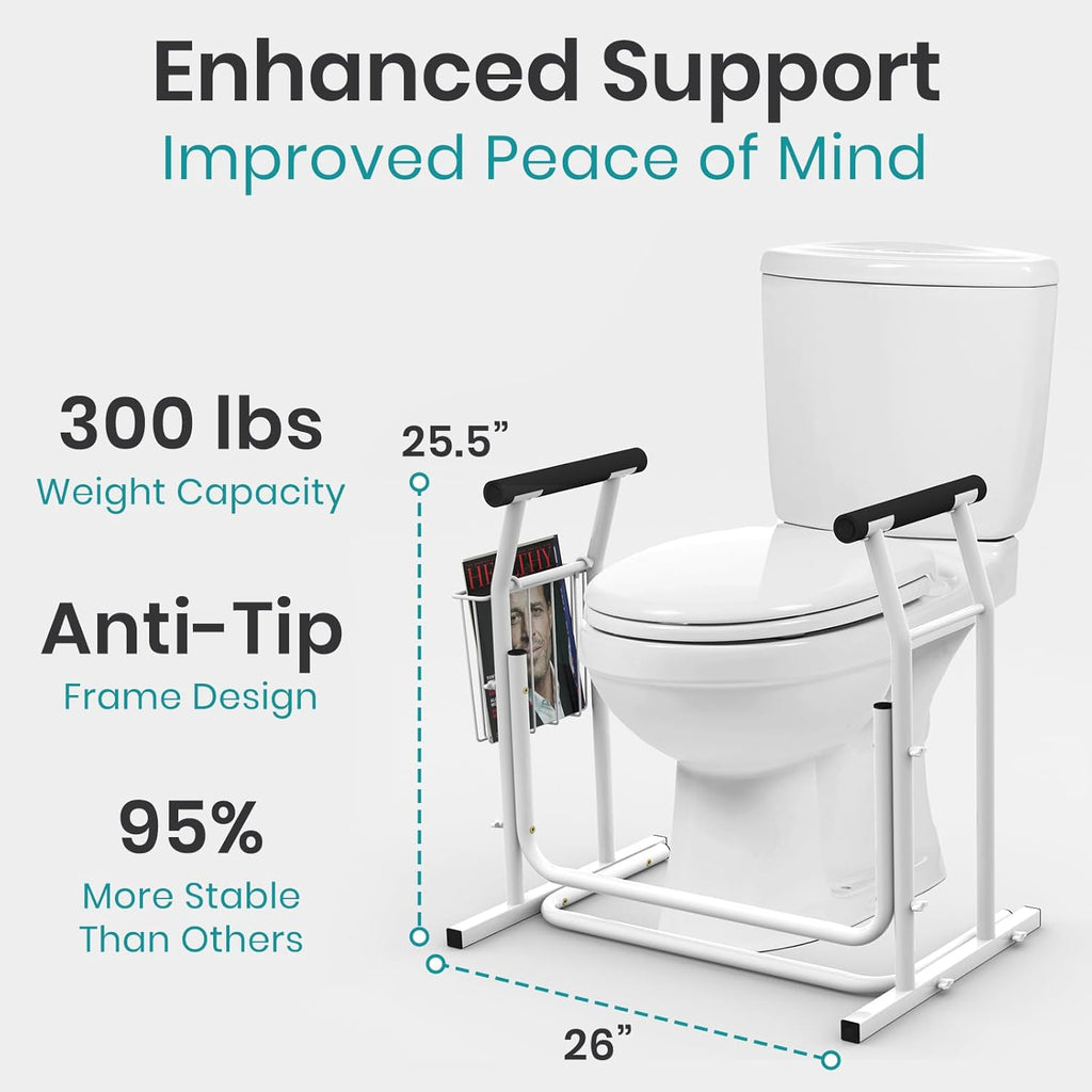 Vive Freestanding Toilet Safety Rail with Padded Handles, 300 lb Support

