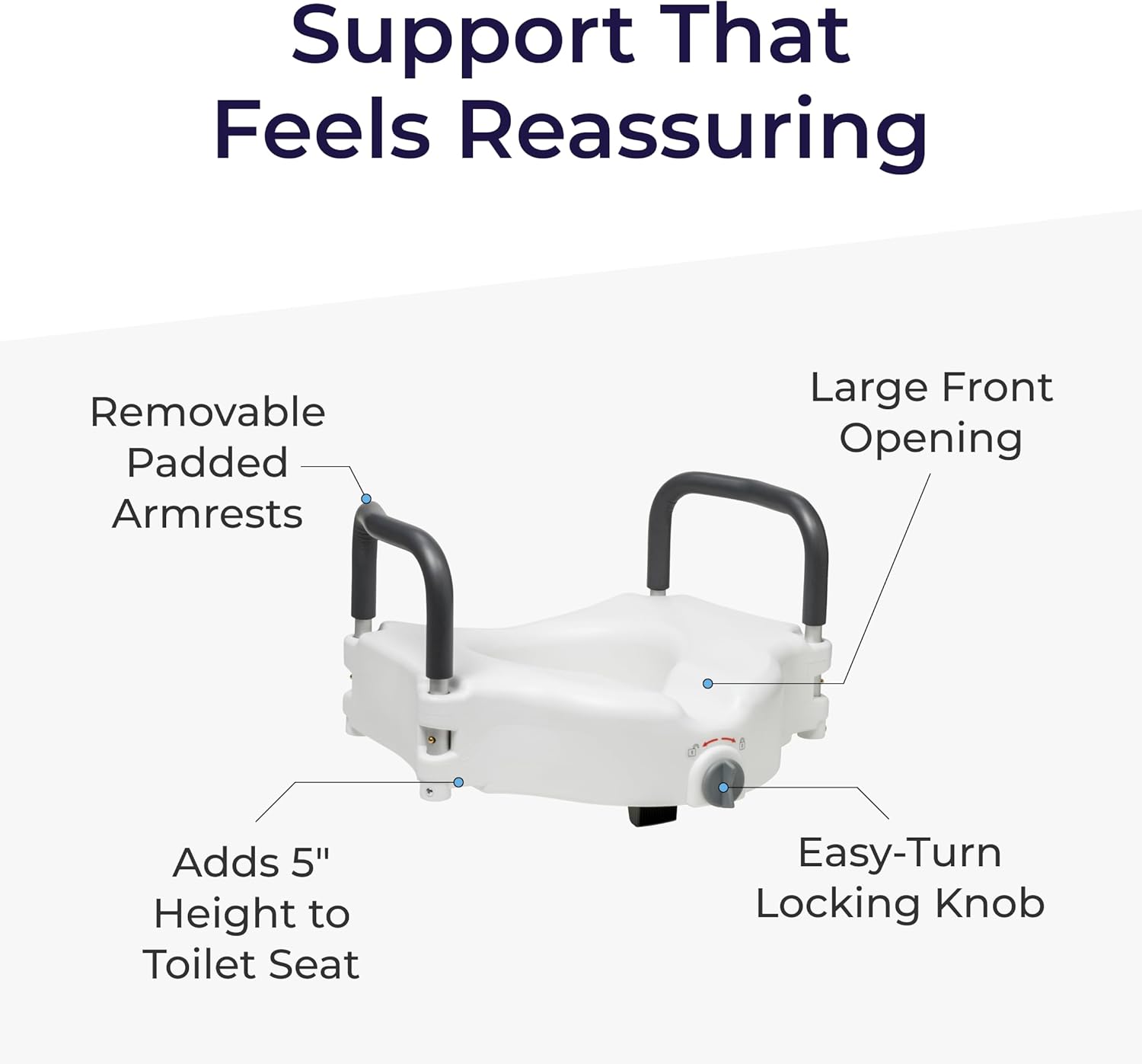 Drive Medical 2-in-1 Raised Toilet Seat with Removable Padded Arms, 5in Lift, Locking

