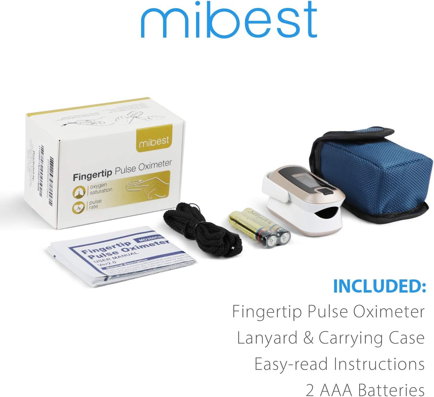 mibest OLED Finger Pulse Oximeter, O2 Meter, Dual Color White & Luxury Gold

