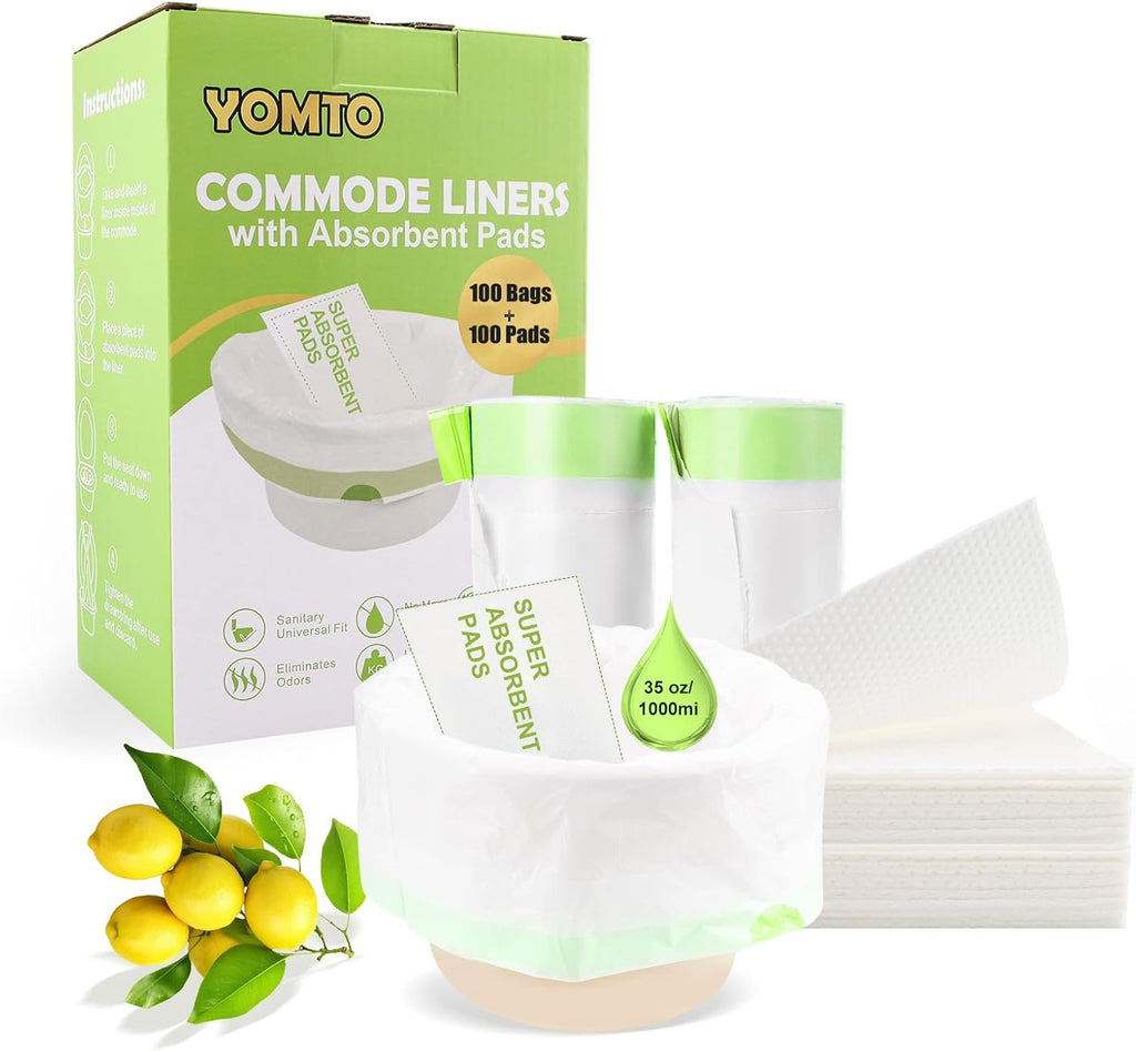 Commode Liners with Absorbent Pads, Leak-Proof Disposable Toilet Bags

