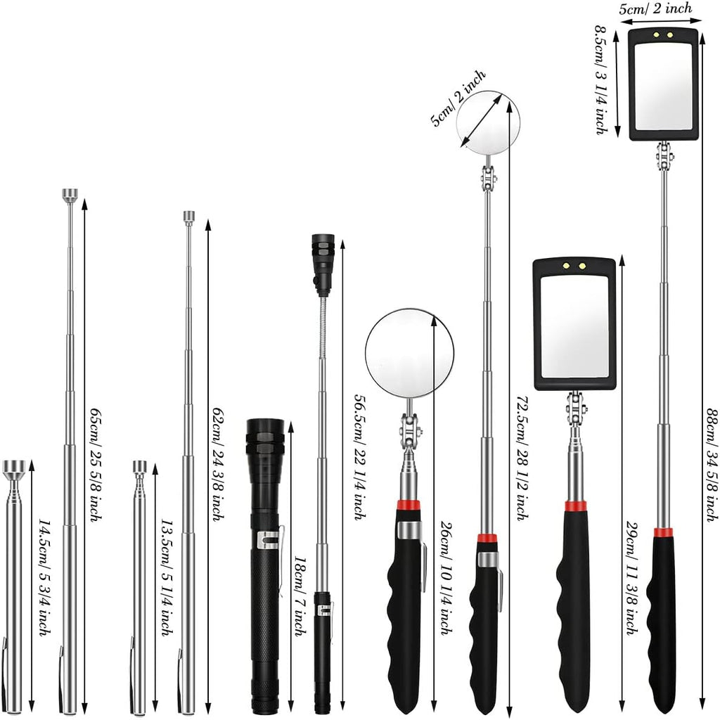 Magnetic Pickup Tool Kit with Telescoping LED Flashlight and Inspection Mirrors

