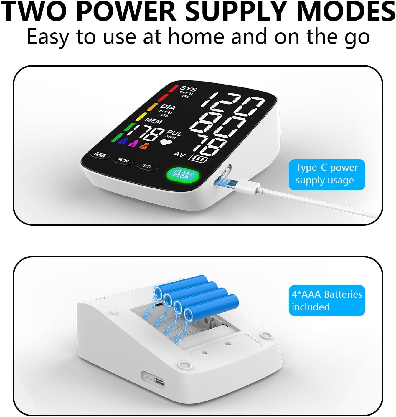 Automatic Upper Arm Blood Pressure Monitor for Home, Triple User, Large LED Screen

