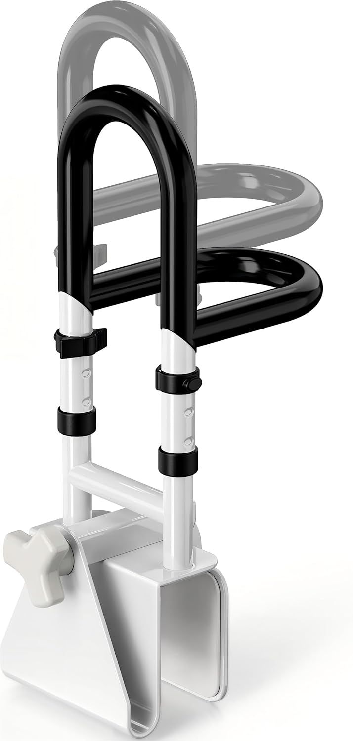 Adjustable Bathtub Safety Rail Clamp-On Shower Grab Bar, Non-Slip Dual Handles

