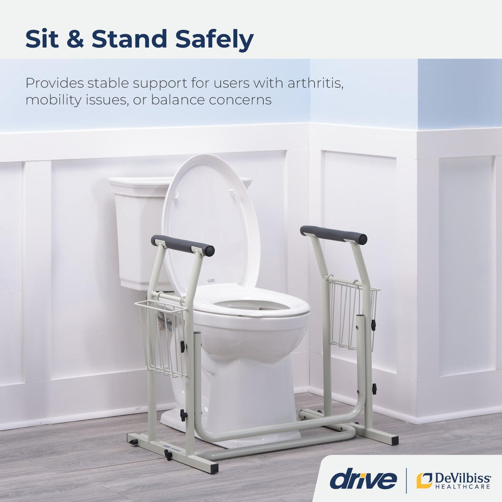 Drive Medical RTL12079 Toilet Safety Frame Grab Bar, Freestanding Rail, White

