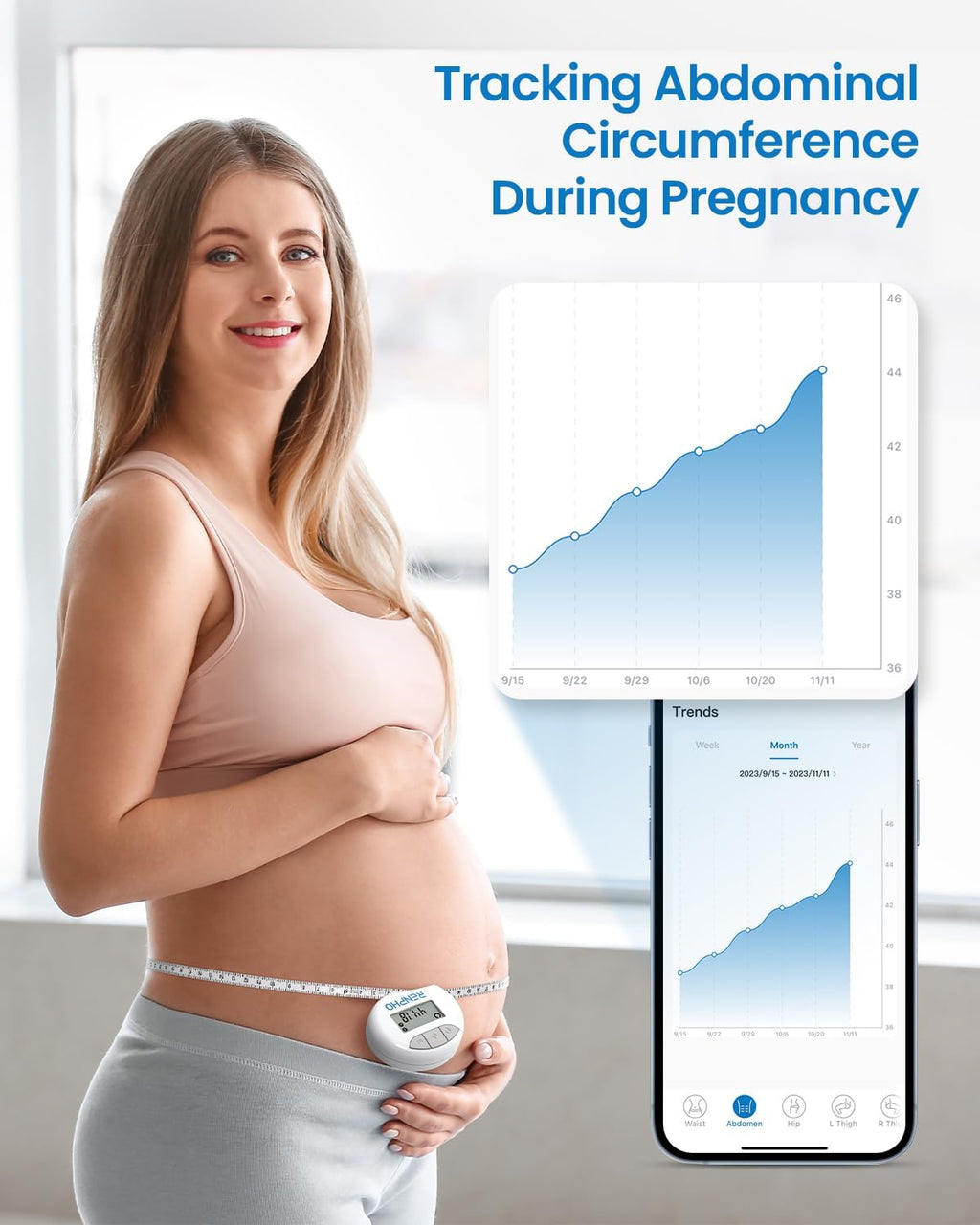 RENPHO Smart Body Measuring Tape with Bluetooth App, Retractable LCD

