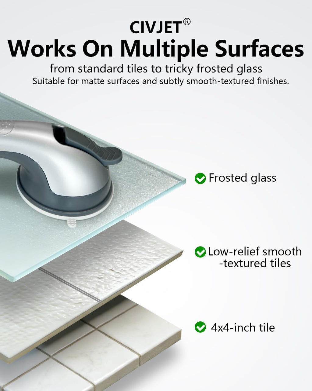 Suction Grab Bar for Shower and Bathtub Safety Handle, Tool-Free No-Drill

